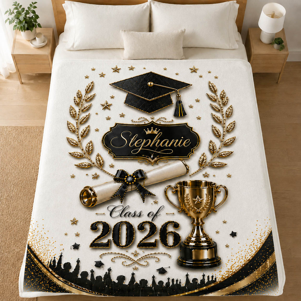 Class of 2026 Black Gold Senior Graduation Gift - Personalized Blanket