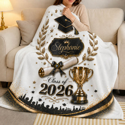 Class of 2026 Black Gold Senior Graduation Gift - Personalized Blanket