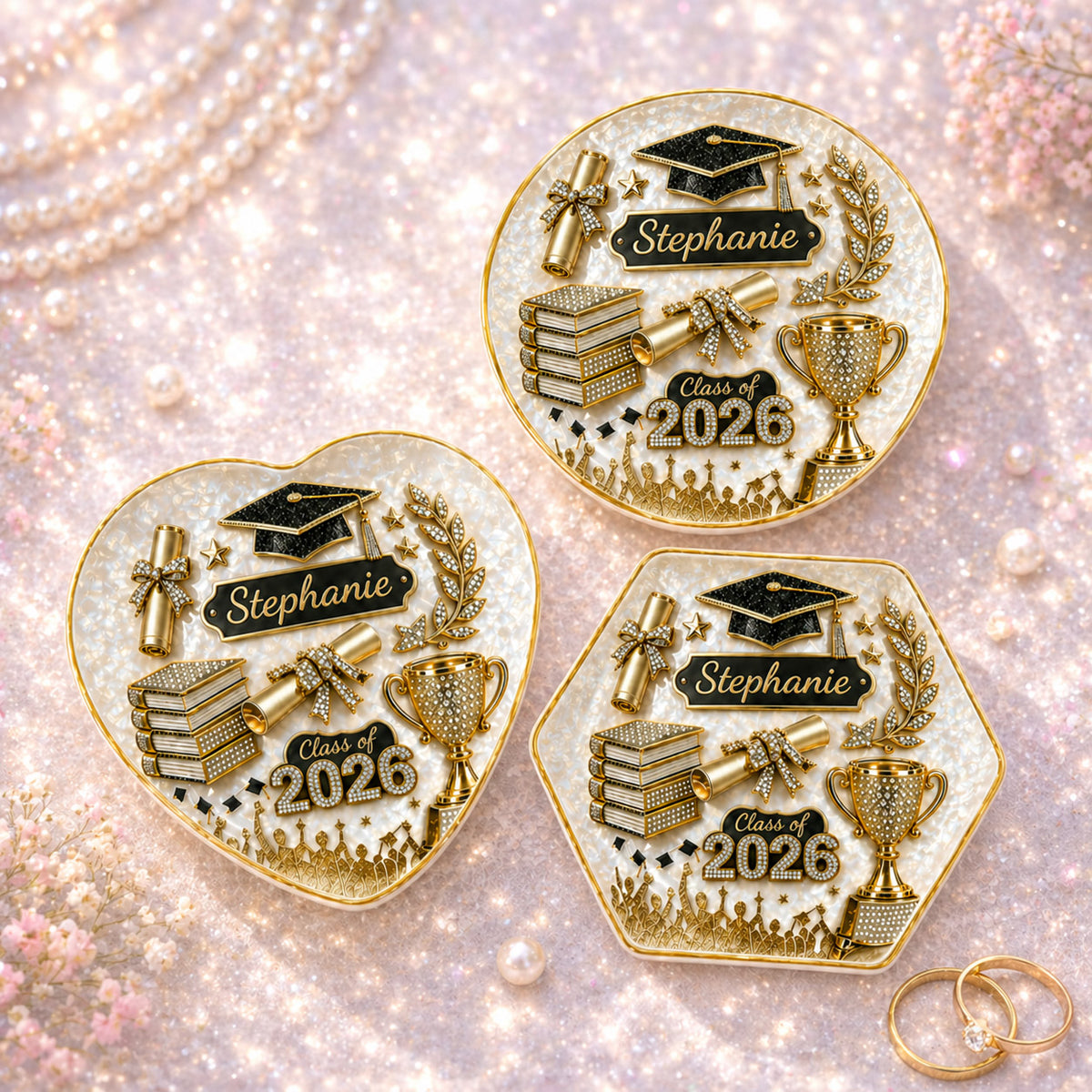 Custom Name Class of 2026 Ring Tray - Personalized Graduation Jewelry Dish