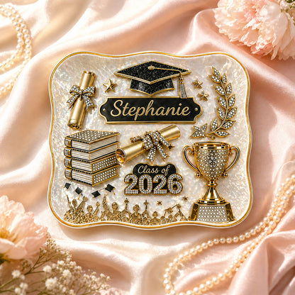 Custom Name Class of 2026 Ring Tray - Personalized Graduation Jewelry Dish
