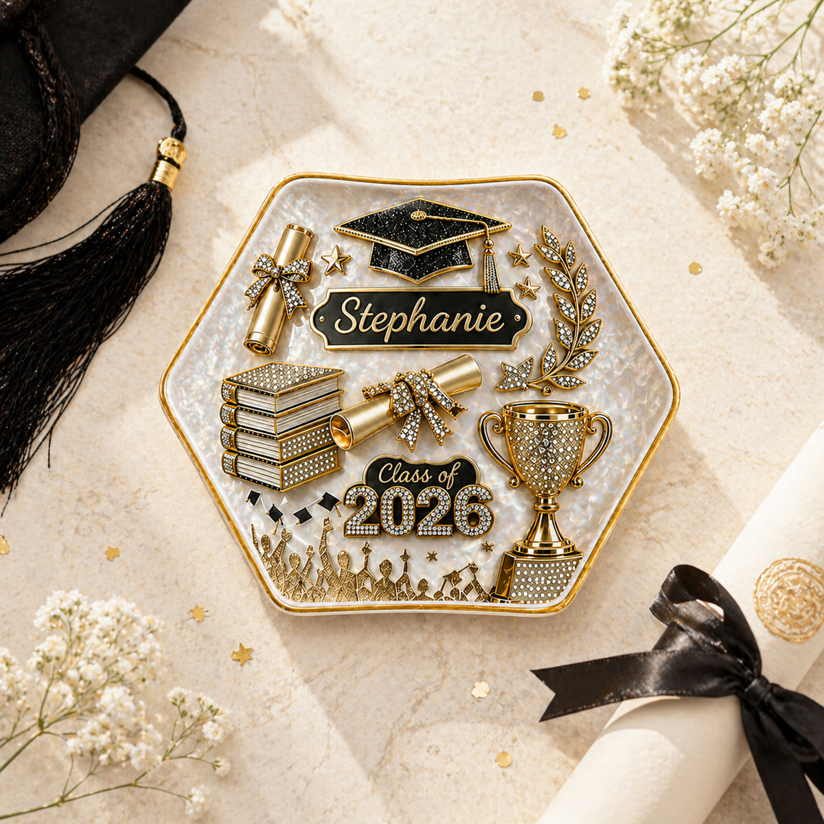 Custom Name Class of 2026 Ring Tray - Personalized Graduation Jewelry Dish