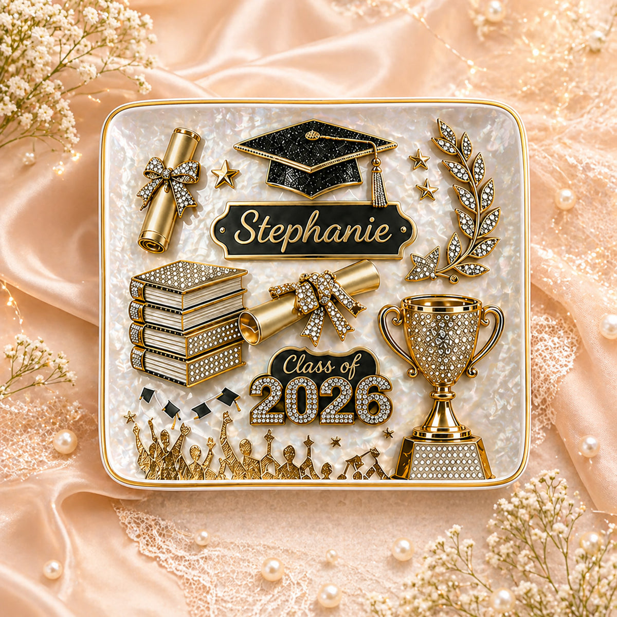 Custom Name Class of 2026 Ring Tray - Personalized Graduation Jewelry Dish