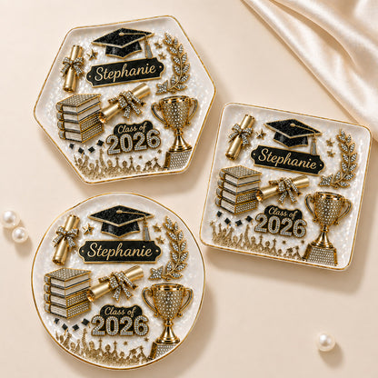 Custom Name Class of 2026 Ring Tray - Personalized Graduation Jewelry Dish