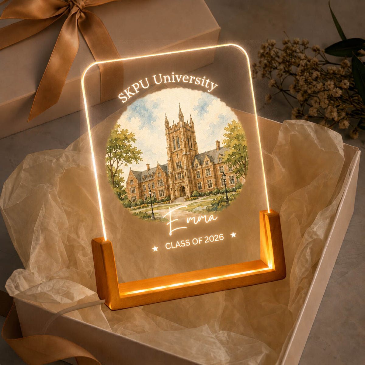 College Graduation University Campus Keepsake Gift - Personalized Night Light