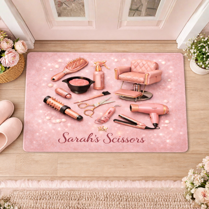 Personalized Hair Stylist Rug - Custom Salon Doormat for Hairdresser