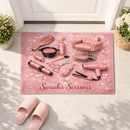 Personalized Hair Stylist Rug - Custom Salon Doormat for Hairdresser