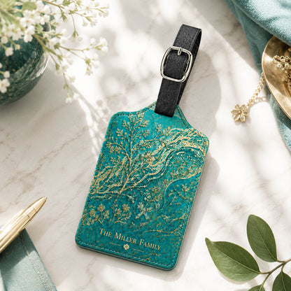 Teal Botanical Family Name Travel Gift - Personalized Luggage Tag