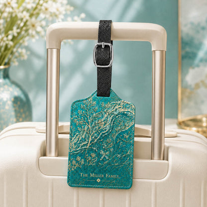 Teal Botanical Family Name Travel Gift - Personalized Luggage Tag