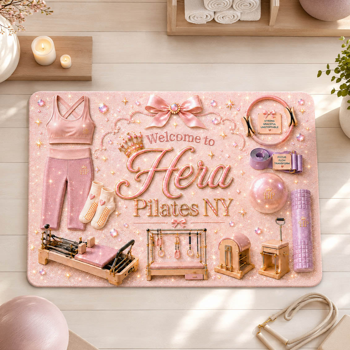 Pilates Studio Welcome Mat Pink Fitness Room Decor - Personalized Doormat