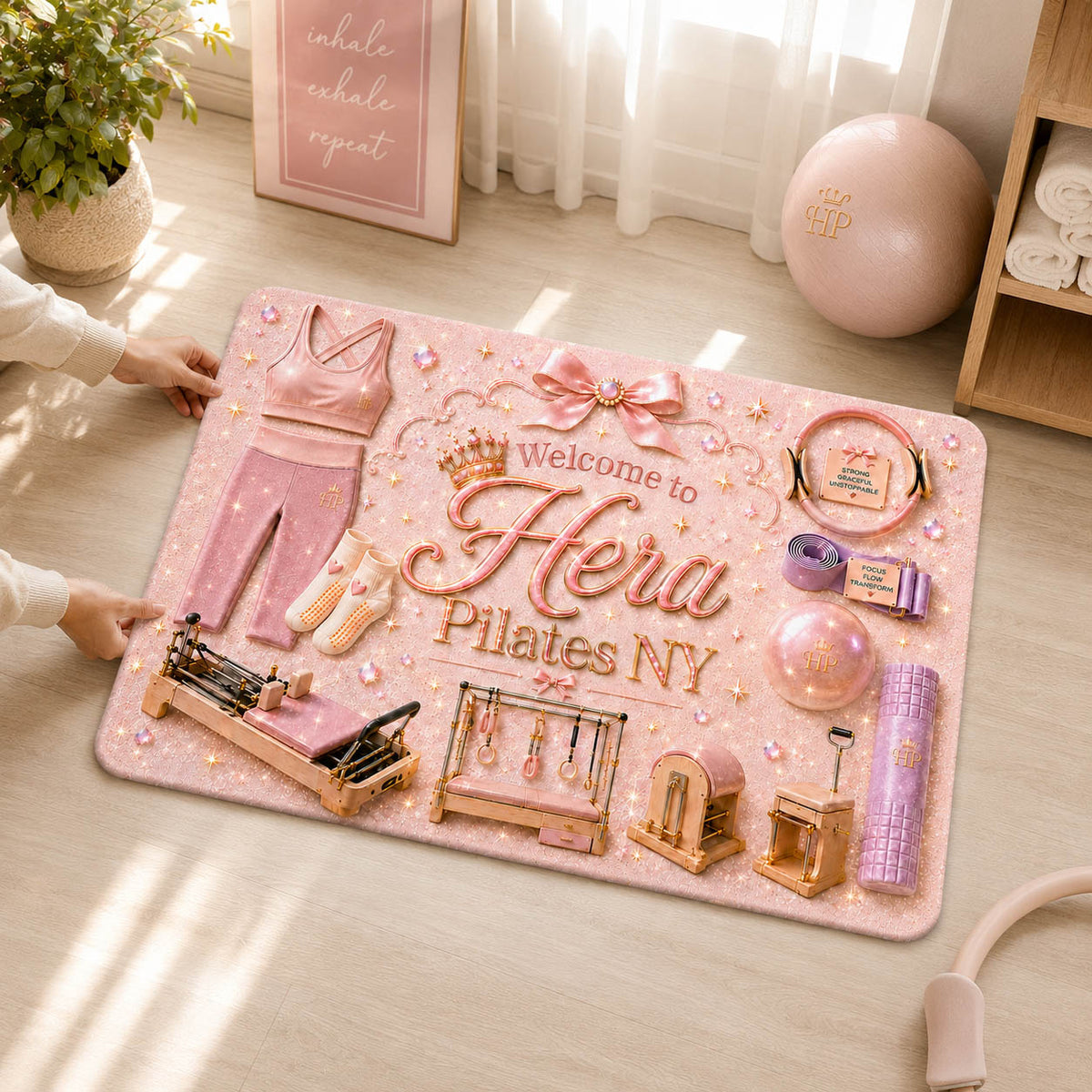 Pilates Studio Welcome Mat Pink Fitness Room Decor - Personalized Doormat