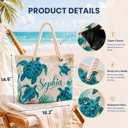 Personalized Sea Turtle Beach Towel - Custom Name Ocean Pool Towel