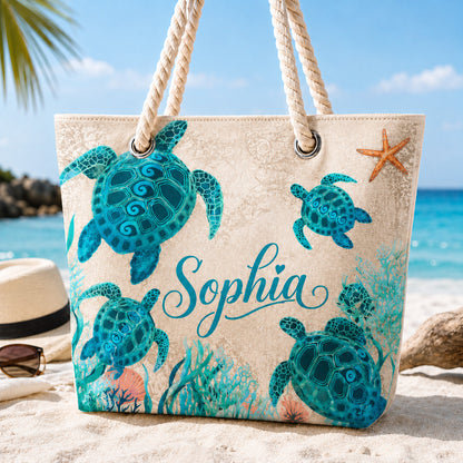 Personalized Sea Turtle Beach Towel - Custom Name Ocean Pool Towel